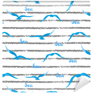 Seamless Striped Sea Pattern With Watercolor Seagulls - Watercolor Painting (400x400), Png Download