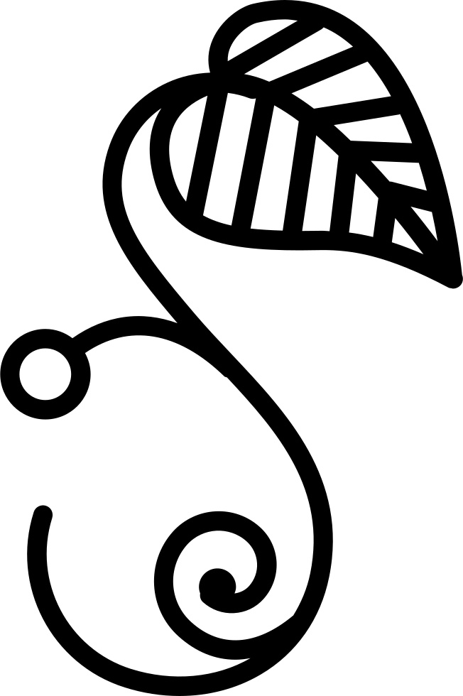Floral Design Of One Leaf On A Curved Line Of Branch - Floral Design (652x980), Png Download