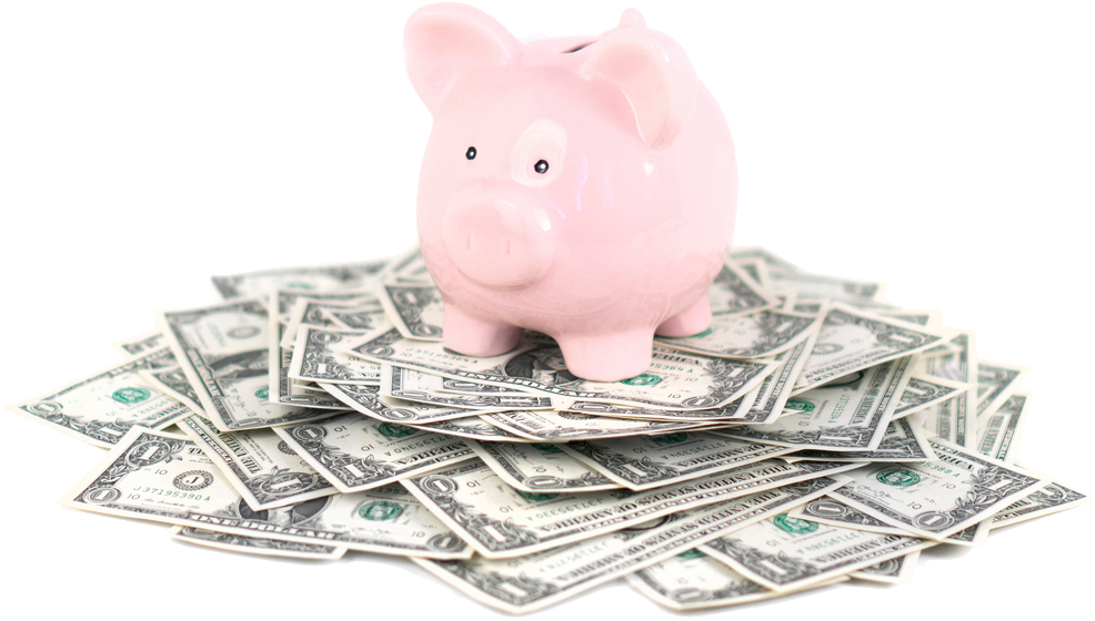 Piggy Bank Dollars - Piggy Bank With Money (1024x630), Png Download
