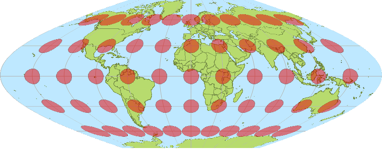 Sinusiodal Earth Circles - Mercator (777x306), Png Download