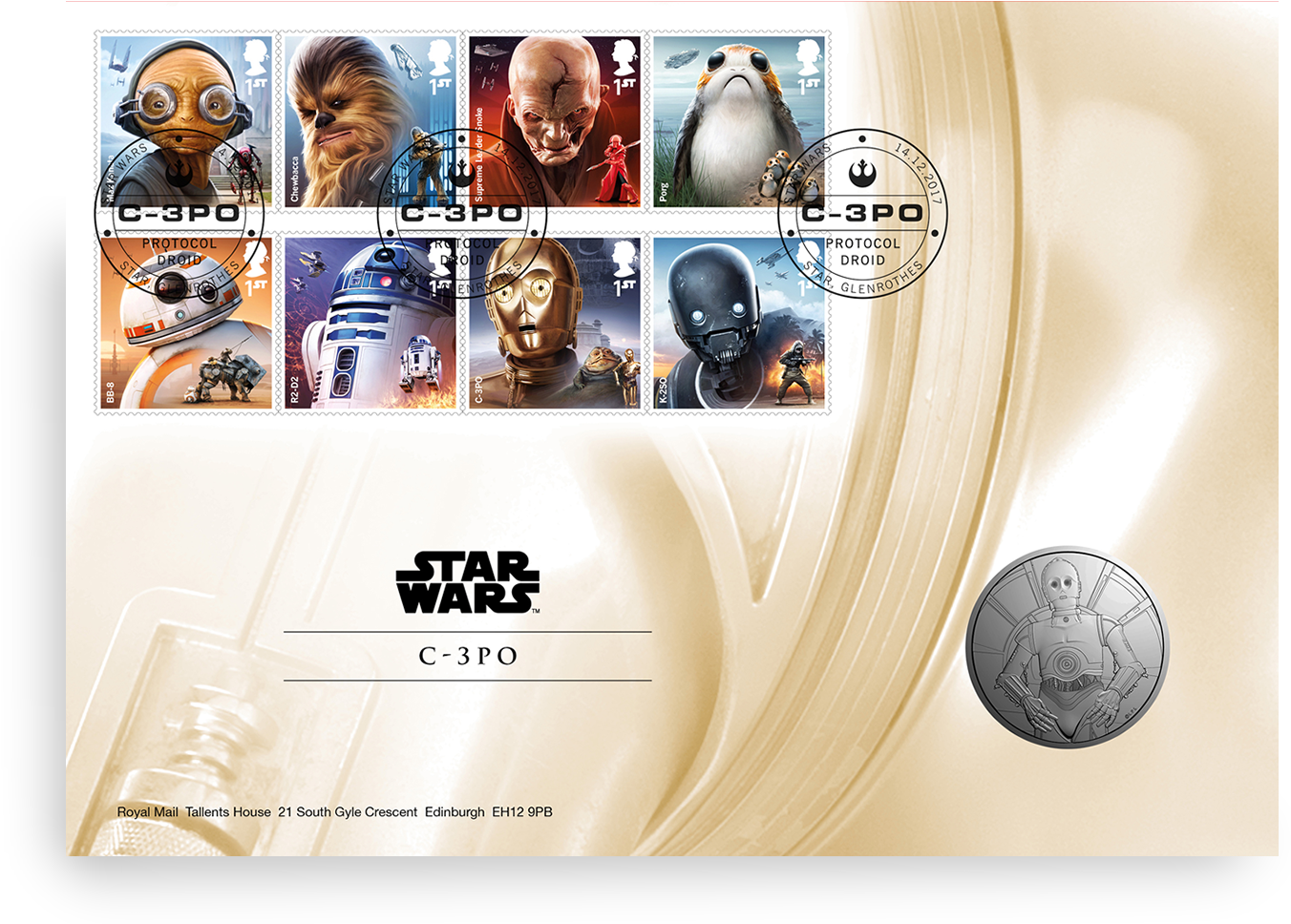 Star Wars™ C3po Brilliant Uncirculated Medal Cover - Star Wars Medal Cover R2-d2 - Am049 (1500x1500), Png Download