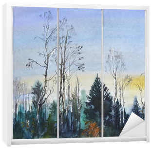 Vinilo Para Armario Paisaje Con Forest - Watercolor Painting (400x400), Png Download