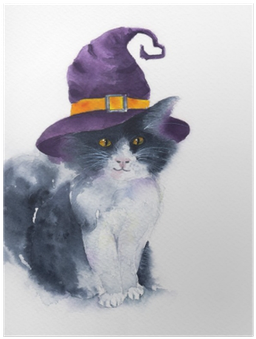 Gatos Con Sombrero De Bruja (400x400), Png Download