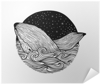 Whale Jumping Out Of The Waves On A Night Starry Sky - Design (400x400), Png Download