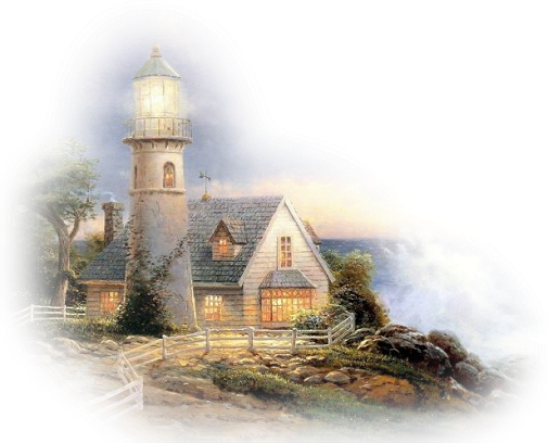 Lighthouse - Thomas Kinkade (505x408), Png Download