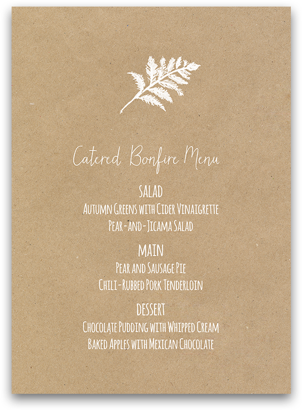 Rustic Kraft Paper Wedding Menu Fern Theme - Greeting Card (900x900), Png Download