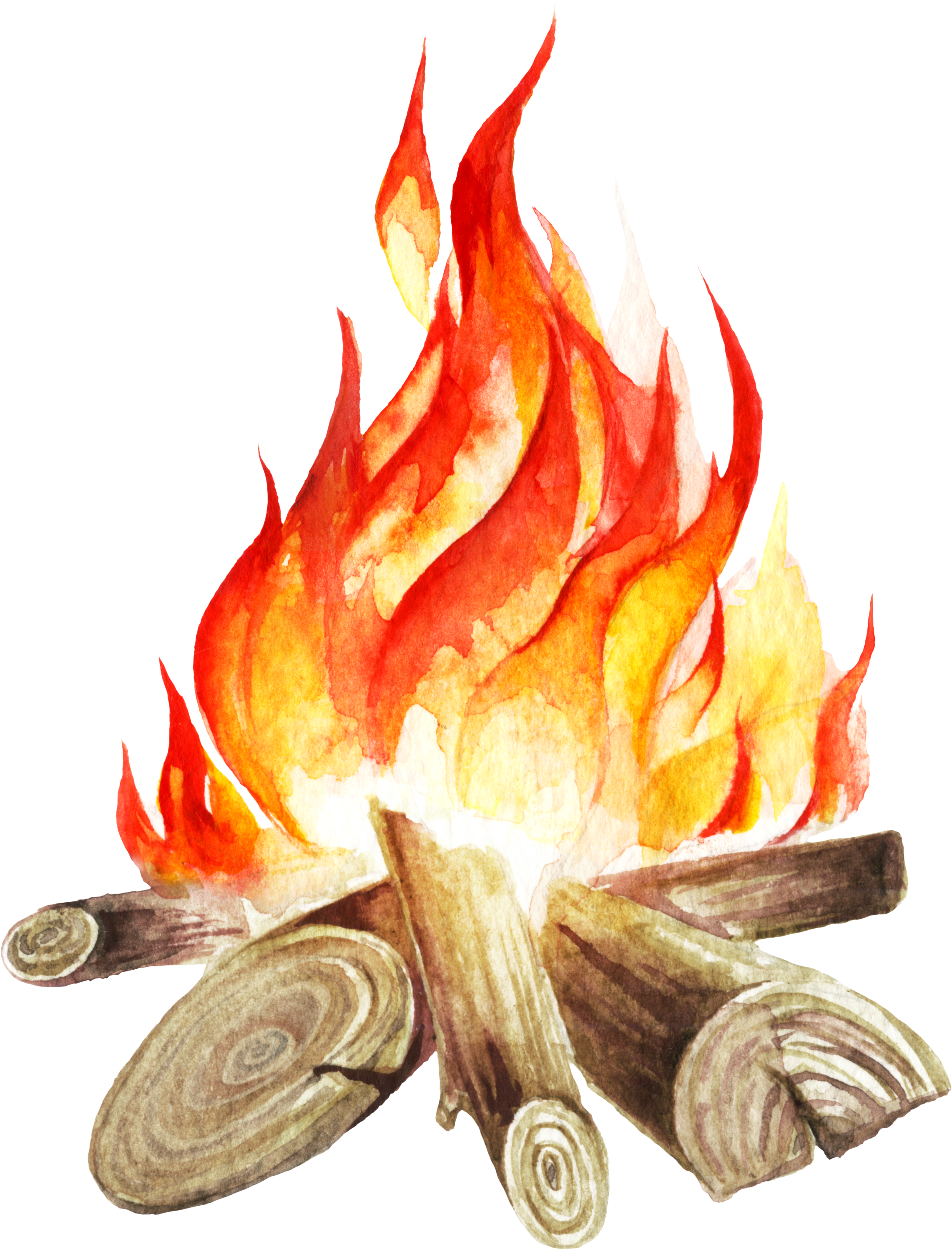 Bonfire Clipart Round Flame - Watercolor Painting (2700x3300), Png Download