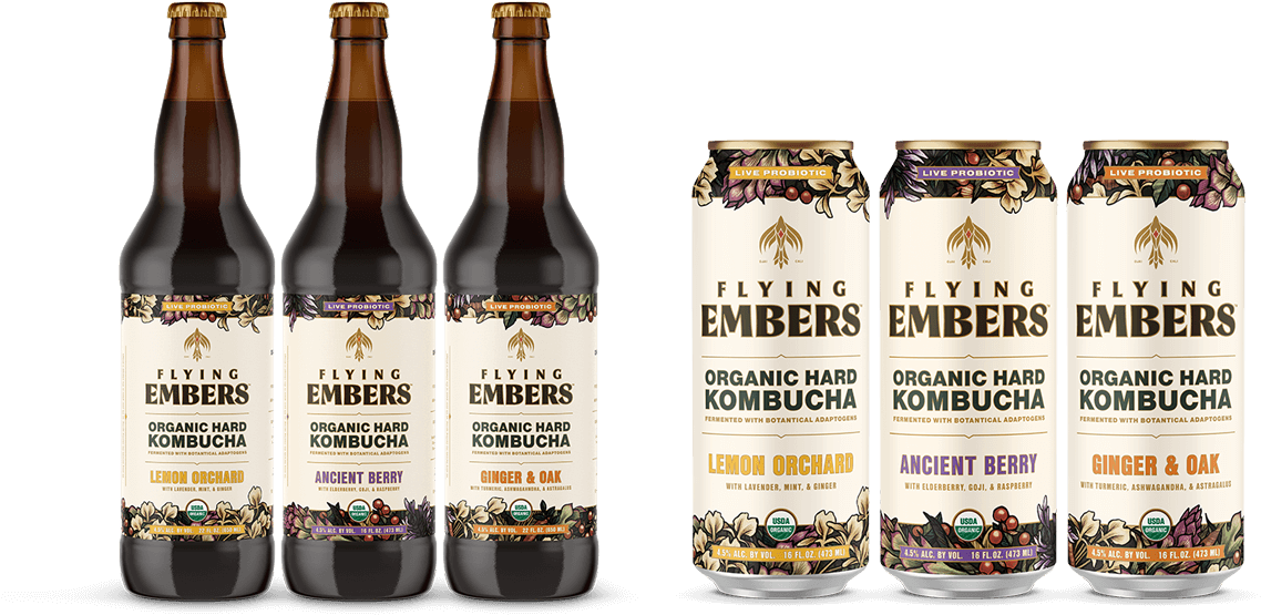 Flying Embers Hard Kombucha, Is Fermented With An Adaptogenic - Beer Bottle (1600x611), Png Download