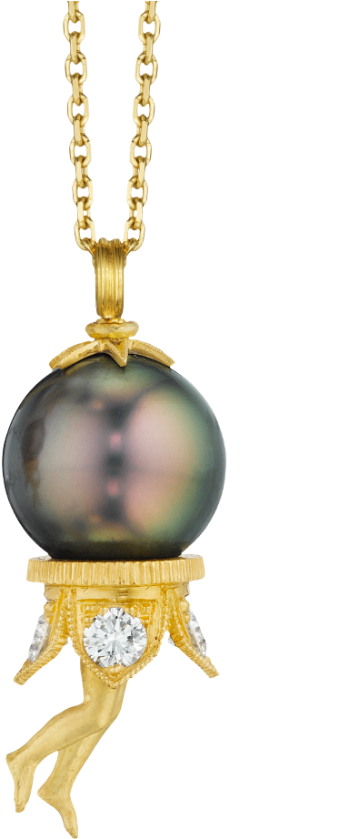 Yellow Gold, Tahitian Pearl And Diamond Necklace - Earring (1000x1000), Png Download
