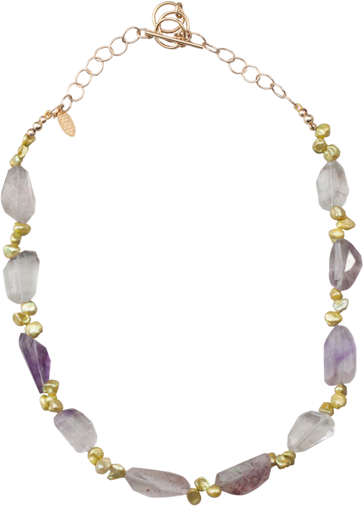 Green Pearl And Amethyst Necklace - Necklace (570x760), Png Download