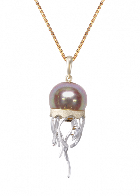 18k Two-tone Tahitian Pearl Jellyfish Pendant With - Letter (600x800), Png Download