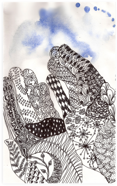 Zentangle Hands Like The Watercolor Mix = J - Drawing (407x640), Png Download