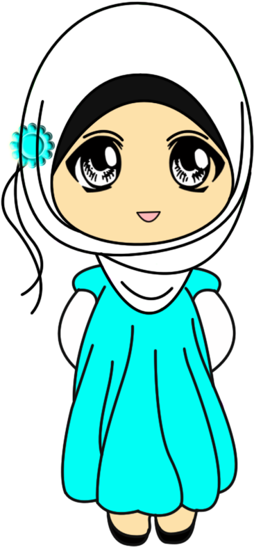 Doodle Muslimah Comel Warna Biru Hijau - Doodle Muslimah Png (380x785), Png Download