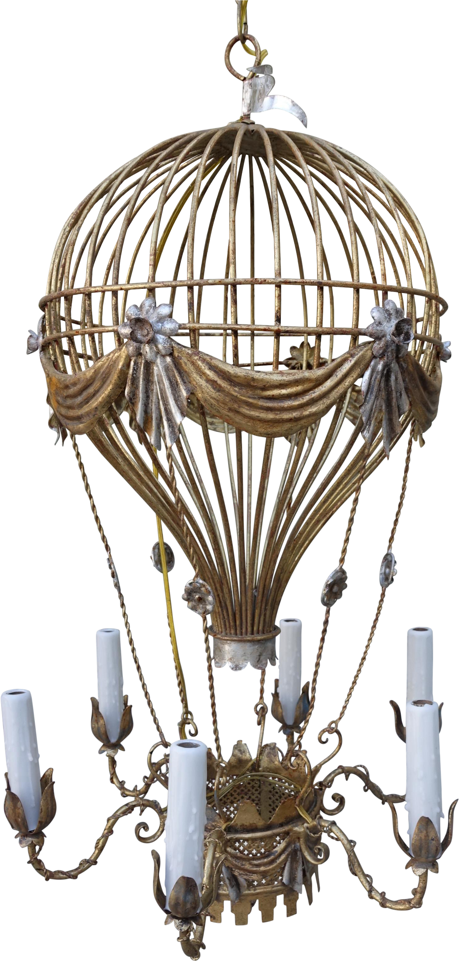 Gold And Silver Gilt Metal Balloon Chandelier On Decaso - Melissa Levinson Antiques Italian Gilt Metal Balloon (1628x3408), Png Download