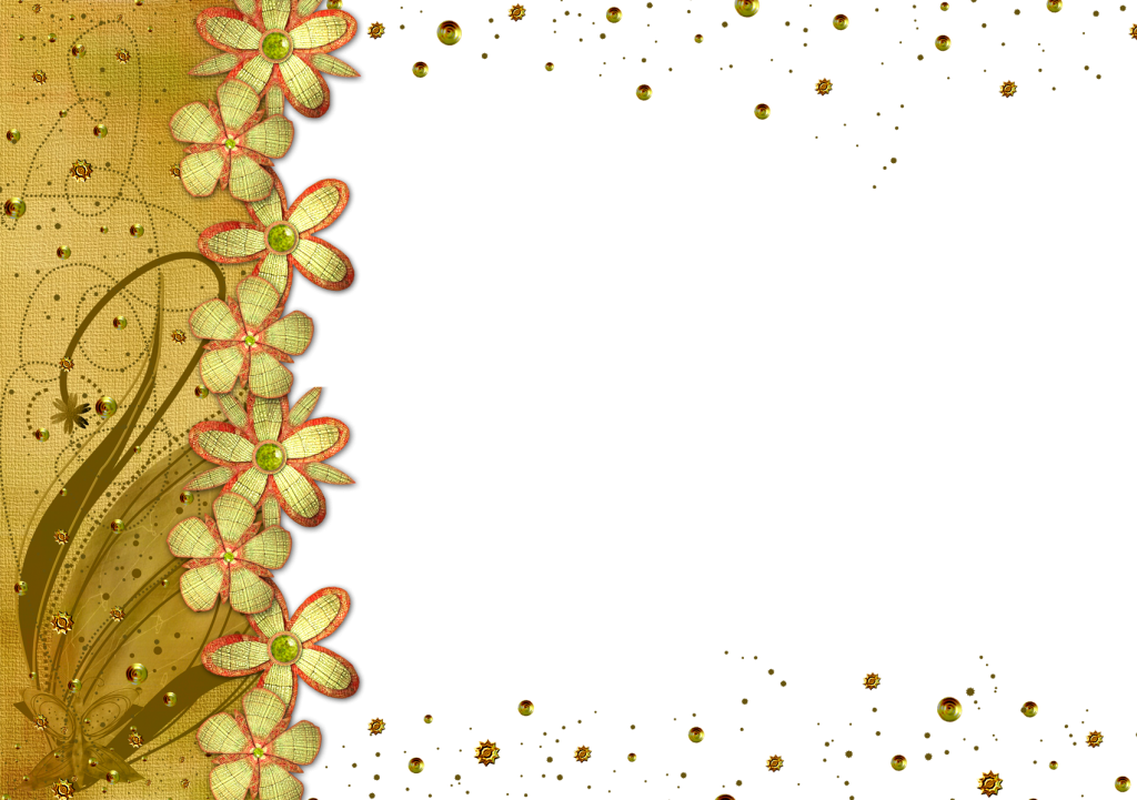 Gold Flower Frame Png Transparent Picture - Gold Flower Frame Png (1024x721), Png Download