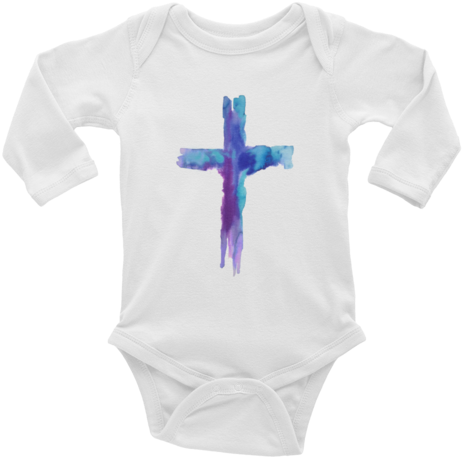Watercolor Cross Infant Long Sleeve Bodysuit - New Flower Girl Floral Long Sleeve Onesie Petal Pusher (500x500), Png Download