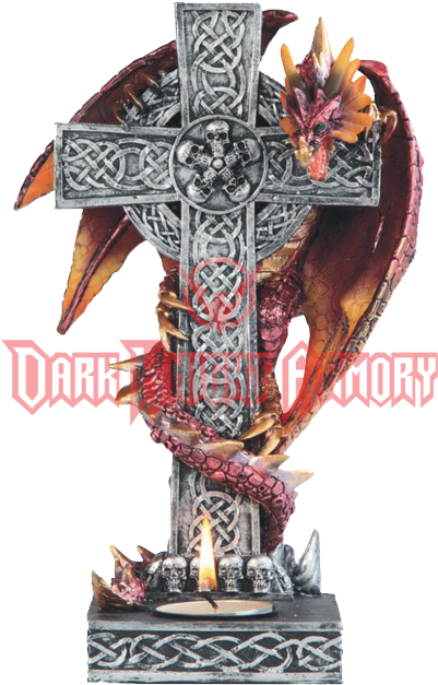 Red Dragon And Celtic Cross Candle Holder - Stealstreet Colorful Dragon Wrapped Around Crucifix (653x653), Png Download
