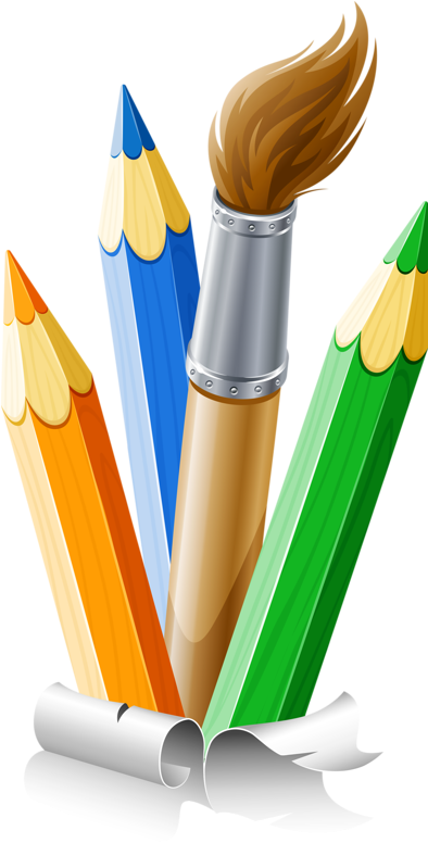Pencils And Paint Brush Clip Art School - Paintbrush And Pencil Clip Art (246x500), Png Download
