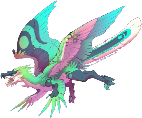 Helion Remade As A Raptor-inspired Feathery Dragon - Mythical Creature (500x416), Png Download