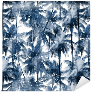 Tropical Watercolor Pattern - Papier Peint Noir Et Blanc Palmier (400x400), Png Download