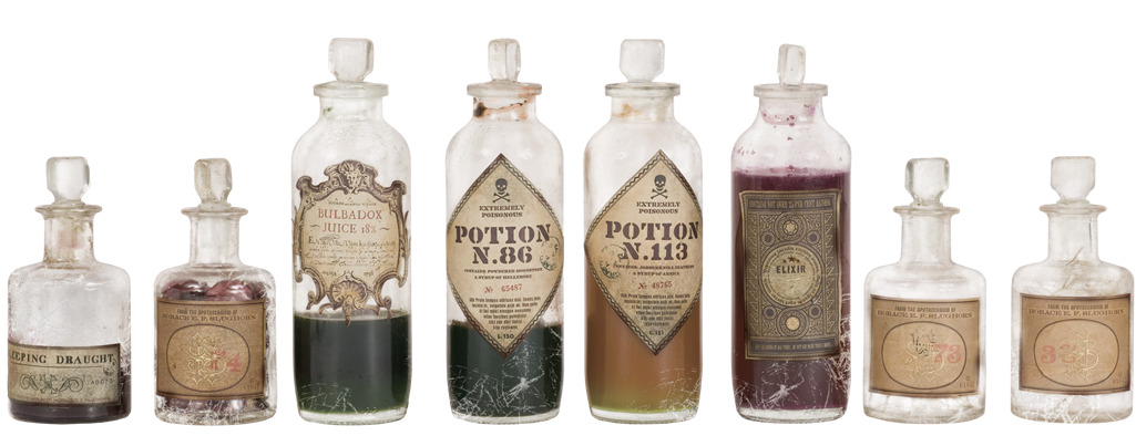 Eight Magical Potions And Bottles - Harry Potter Potions Png (1024x431), Png Download