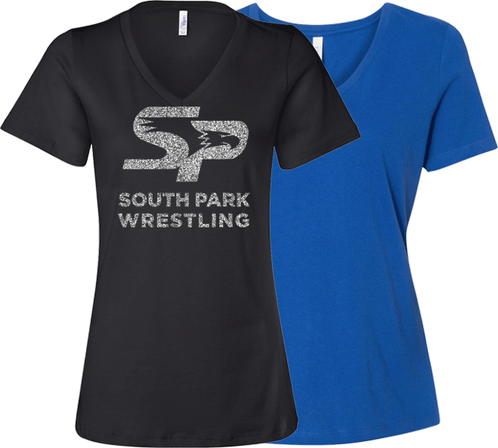 Ladies Bella V-neck Tee With South Park Eagle Wrestling - Neckline (498x448), Png Download