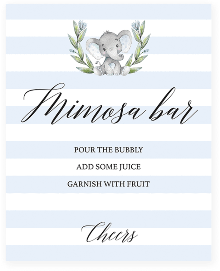 Printable Mimosa Bar Table Sign For Elephant Themed - Elefant-baby-duschen-einladungen Karte (819x1024), Png Download