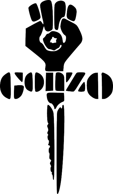 Silhouette, Sword, Arms, Raised, Fist, Logo, Weapon - Hunter S Thompson Double Thumb (373x640), Png Download