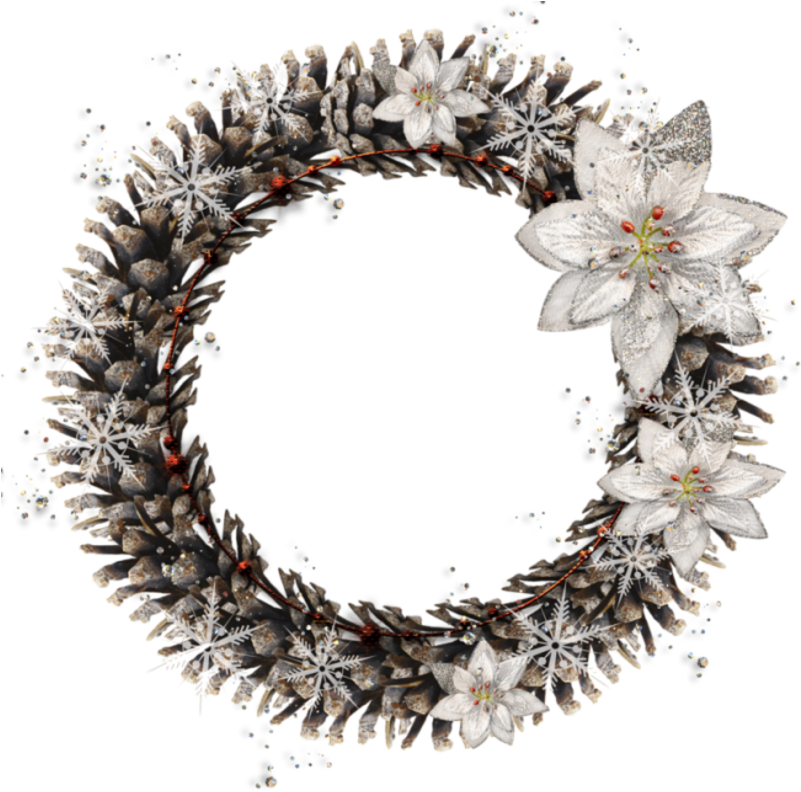 Round Pine Cone Transparent Png Christmas Photo Frame - Eleganter Weißer Kranz-hund Oder Ornament (800x800), Png Download
