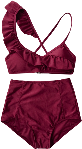 High Waisted Asymmetric Ruffle Bikini - Gypsy Witch Trinkets Frill Highwaist 2 Piece (400x532), Png Download