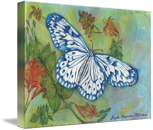 New Painting Blithesome Blue China Butterfly - Painting (650x551), Png Download