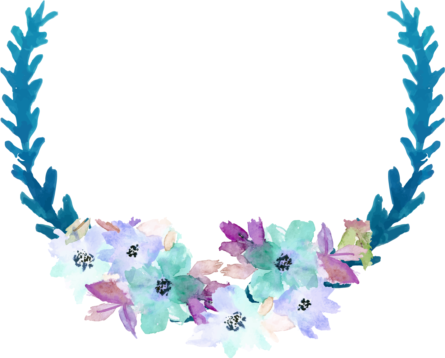 Blue Clip Art - Watercolor Flower Frame Png (1432x1154), Png Download