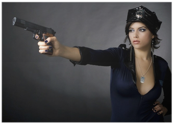 Sexy Police Woman With Gun (400x400), Png Download