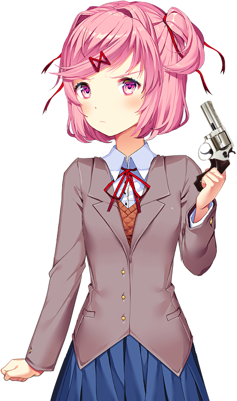 Medianatsuki With A Gun - Ddlc Natsuki With A Gun (960x960), Png Download