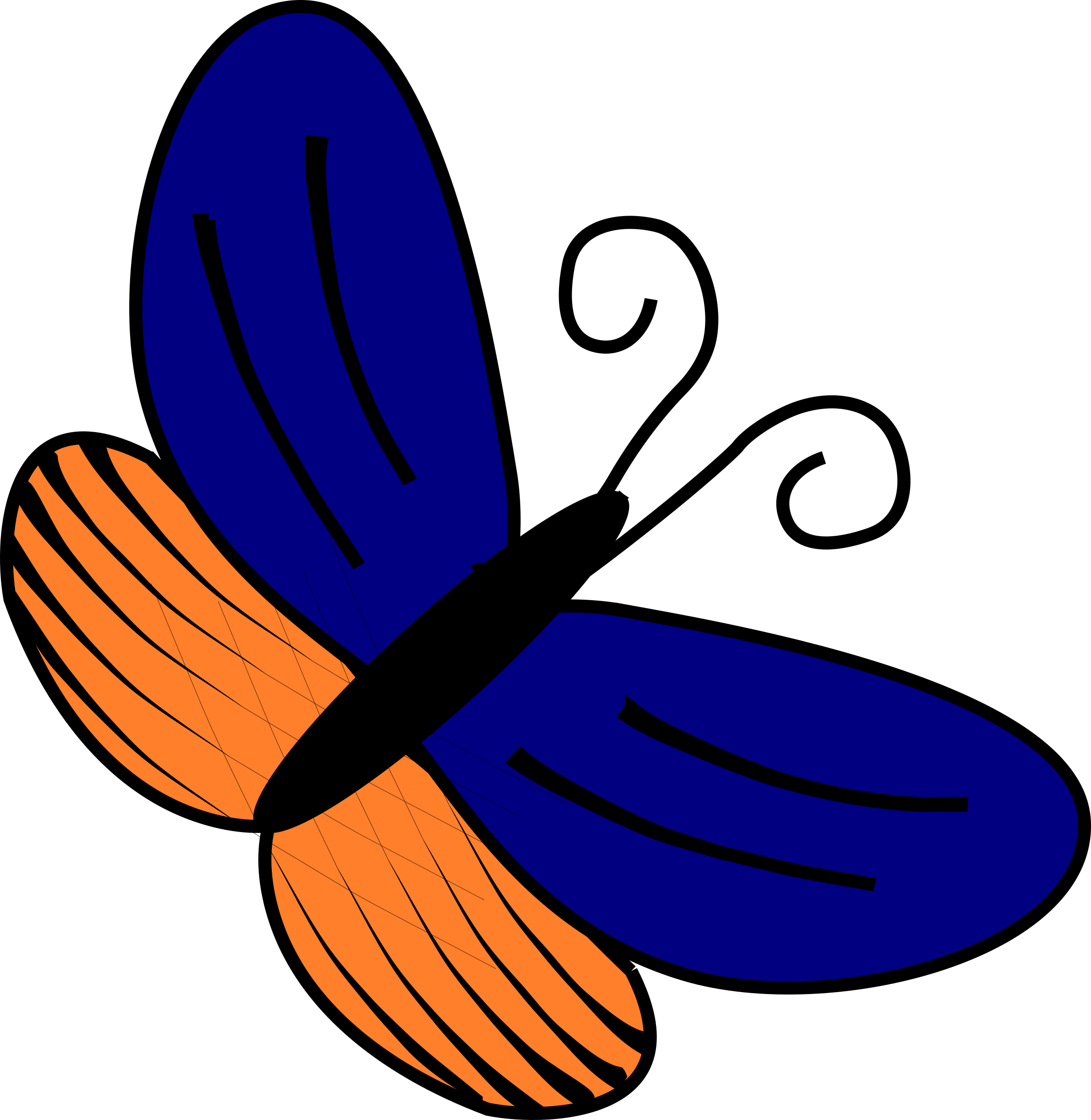 Orange Butterfly Png Clip Art Best Web Clipart Source - Butterfly Blue And Orange (2340x2400), Png Download