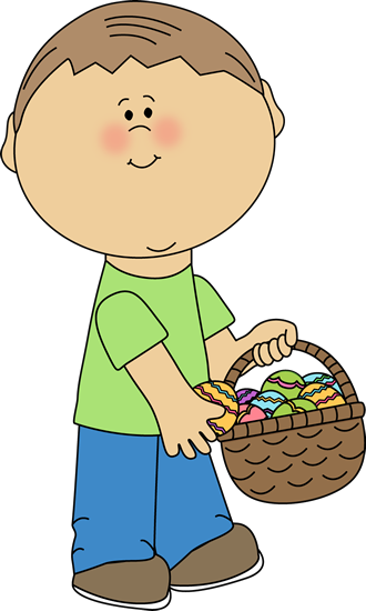 Boy Putting Eggs In An Easter Basket Clip Art - Boy Carrying Basket Clip Art (330x550), Png Download