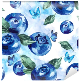Summer Watercolor Blueberries Seamless Background Wall - Watercolor Painting (400x400), Png Download