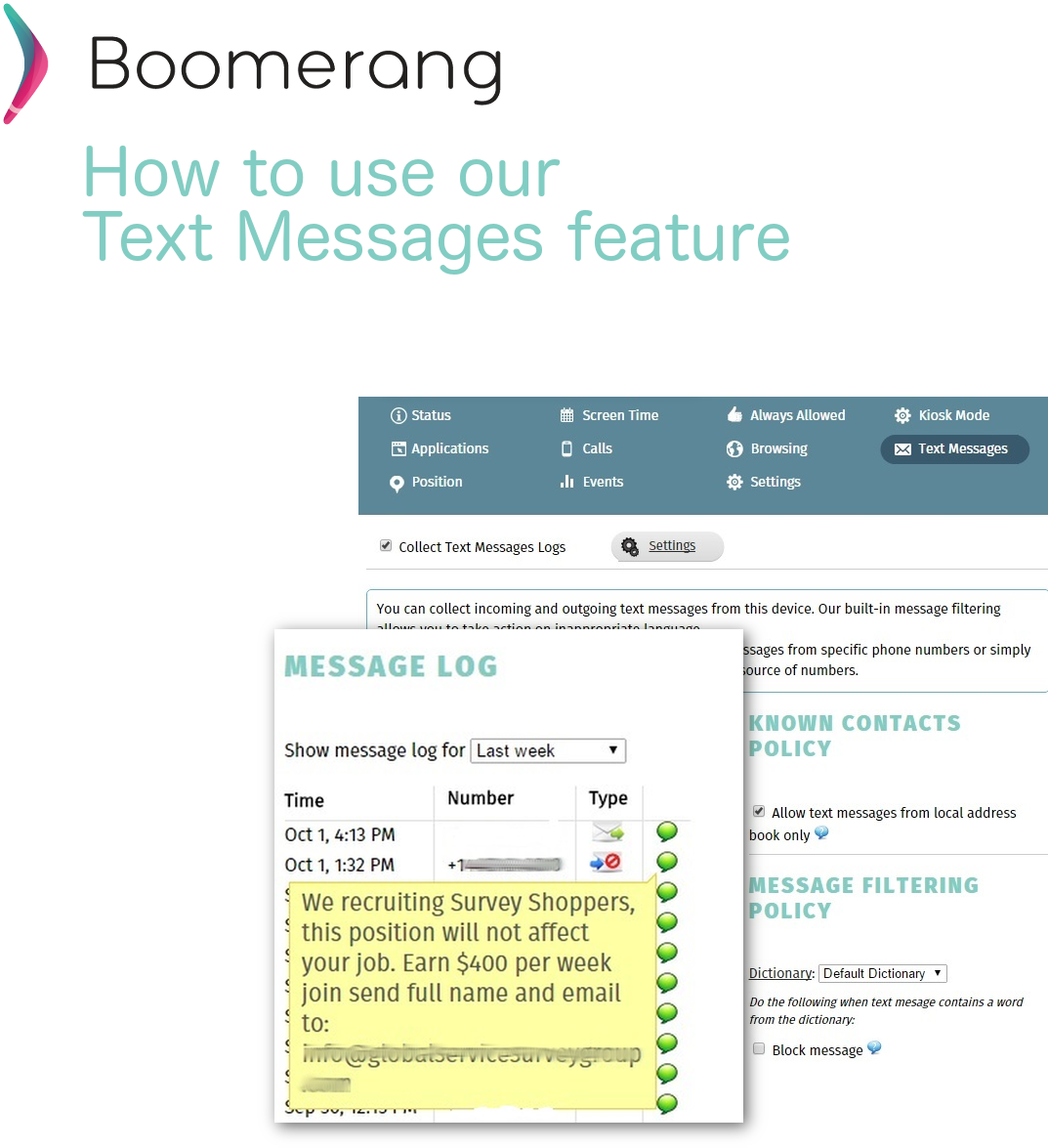 Howto Use Text Messages Feature - Boomerang (1477x1352), Png Download