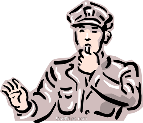 Old-fashioned Traffic Cop Royalty Free Vector Clip - Policeman Cartoon Blowing Whistle (480x413), Png Download