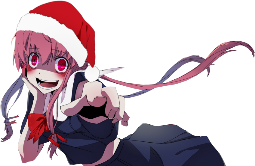 “ Transparent Yuno Gasai Santa Hat Source - Pink Hair Psycho Anime Girl (900x612), Png Download