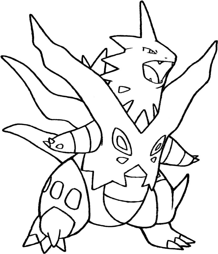 28 Collection Of Tyranitar Pokemon Drawing - Mega Tyranitar Black And White (1024x1128), Png Download