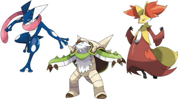 Greninja Chesnaught And Delphox Final Evolutions - Pokemon Chesnaught Delphox Greninja (614x340), Png Download