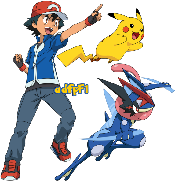 Xy Pikachu Y Greninja - Ash Xy (600x615), Png Download