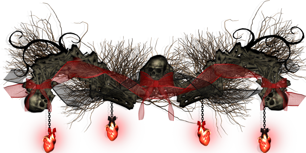 Gothic Skull And Bones Valentine Garland Lights - Gothic Skull And Bones (1024x515), Png Download