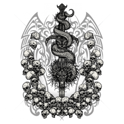 Gothic Clipart Dragon - Sword And Skull Png (420x420), Png Download