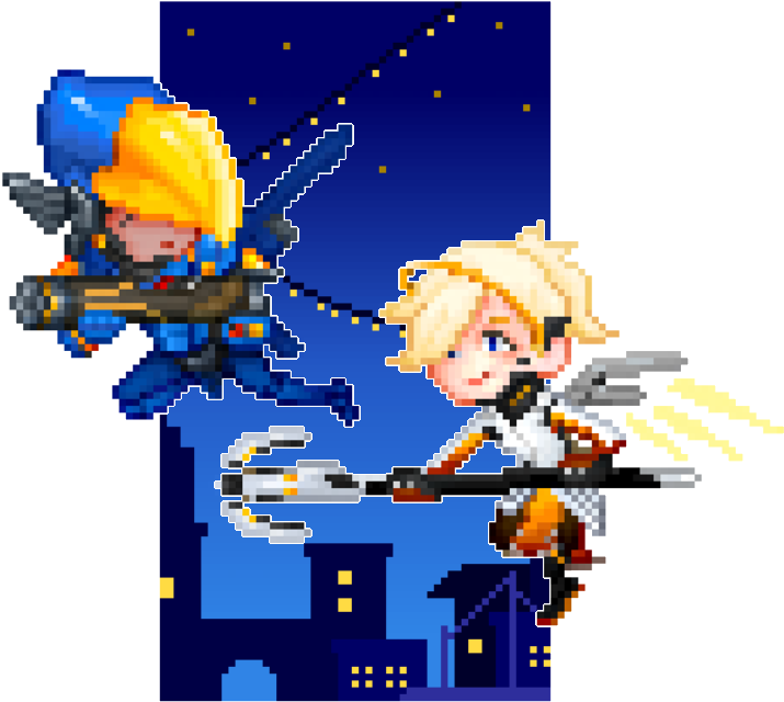 Pharmercy Overwatch Mercy Pharah Pixel - Cartoon (749x725), Png Download