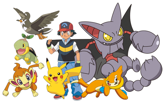 Pikachu - Buizel - Chimchar - Gliscor - Staravia - - Cartoon (549x356), Png Download