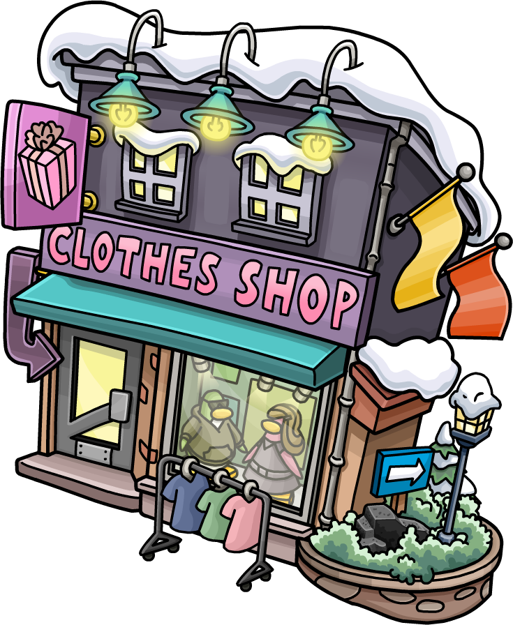 123kitten1clothes Shop - Club Penguin Town Room (735x896), Png Download