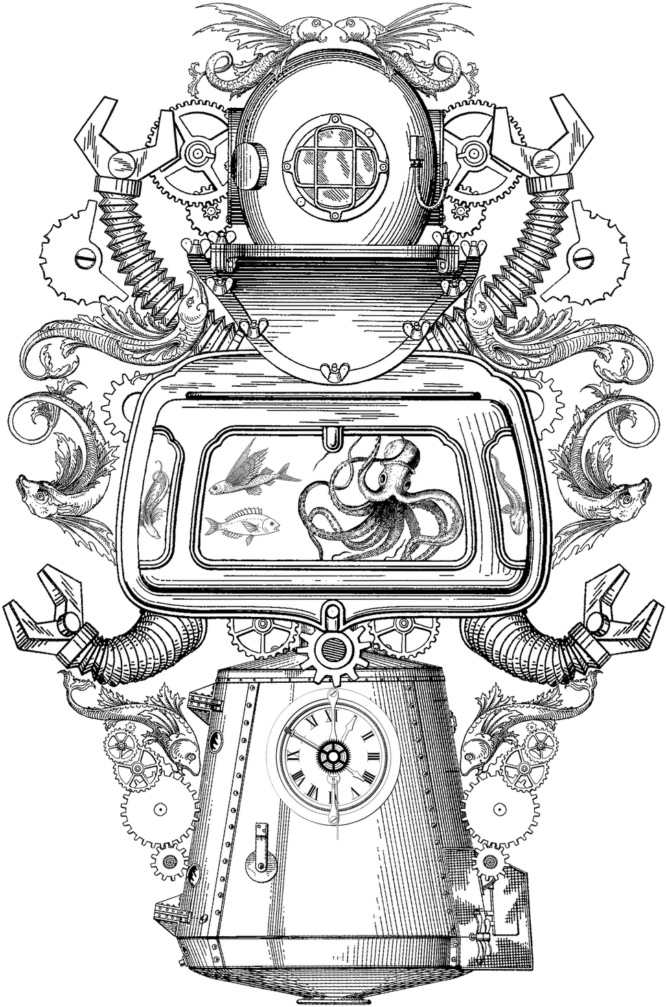 Cane Drawing Steampunk Clipart Free Library - Steampunk Underwater Hard Suit (1035x1600), Png Download