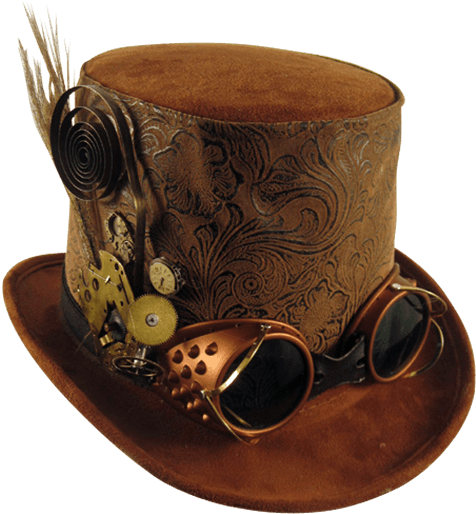 Mens Brown Top Hat With Goggles Mci - Steampunk Hat (555x555), Png Download